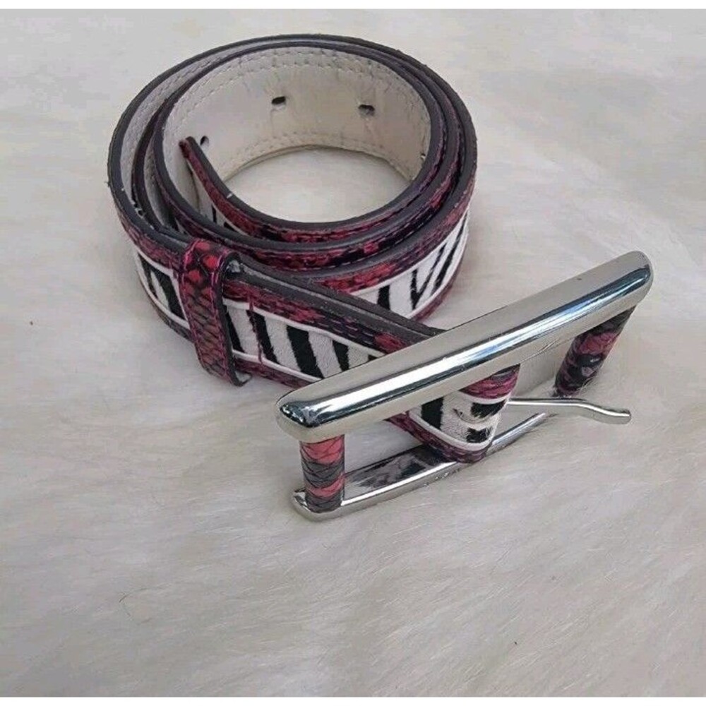 Karen Millen large buckle zebra and snake print belt wmns sz S/M